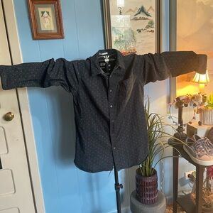 Stylish Navy Button-Down Shirt with White Dots